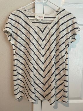 Vince Camuto Short Sleeve Striped Lace Tee